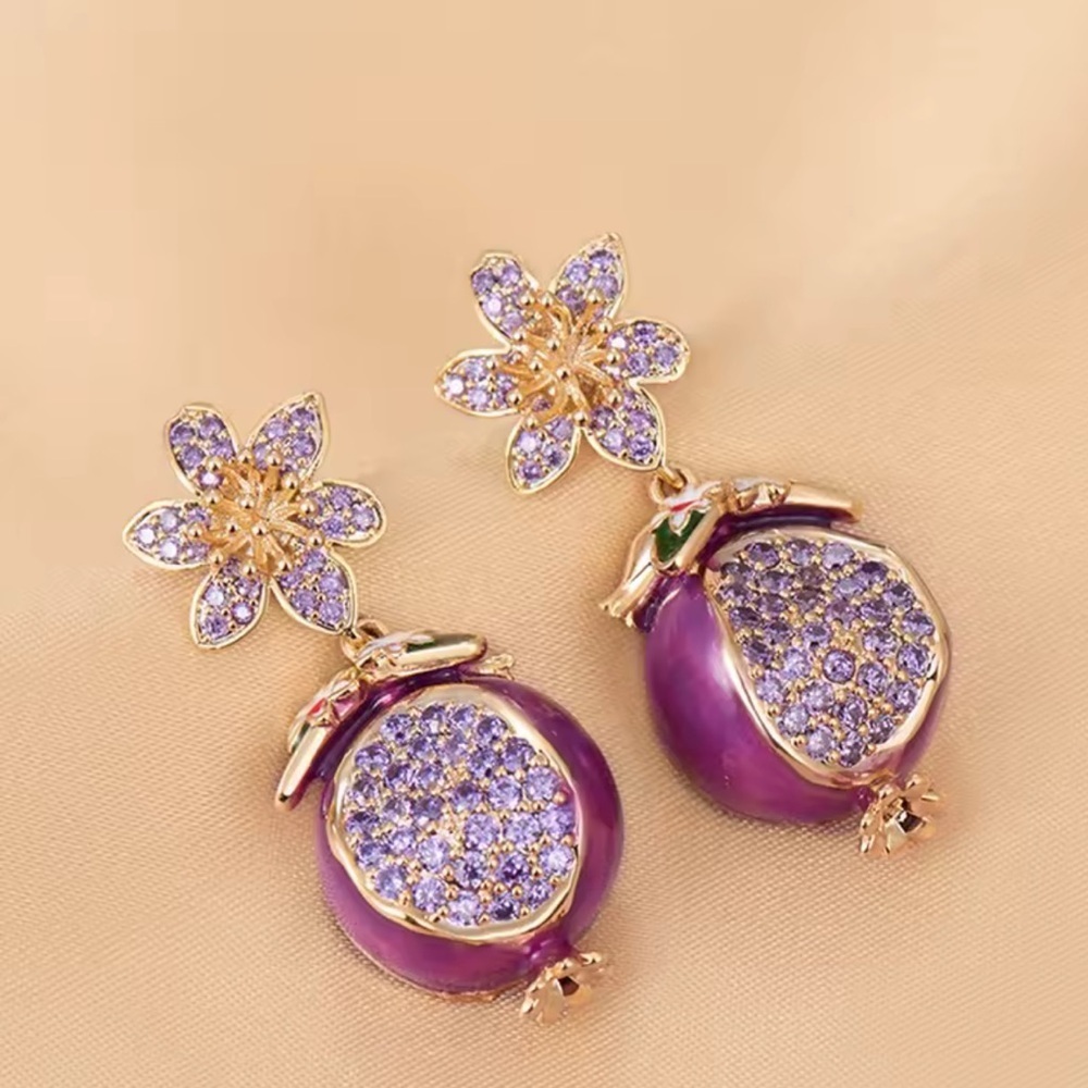 Unique Pomegranate Purple and Gold Floral Earrings